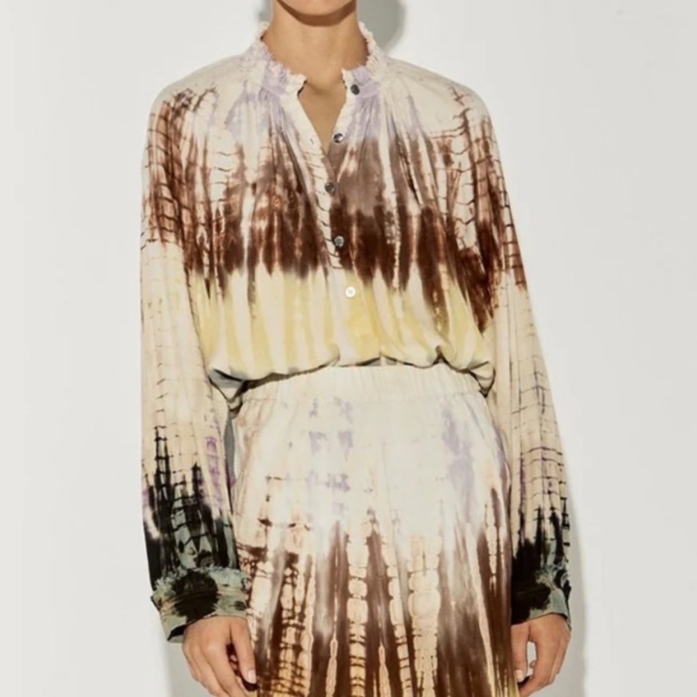 Raquel Allegra Brigitte Tie Dye Peasant Blouse